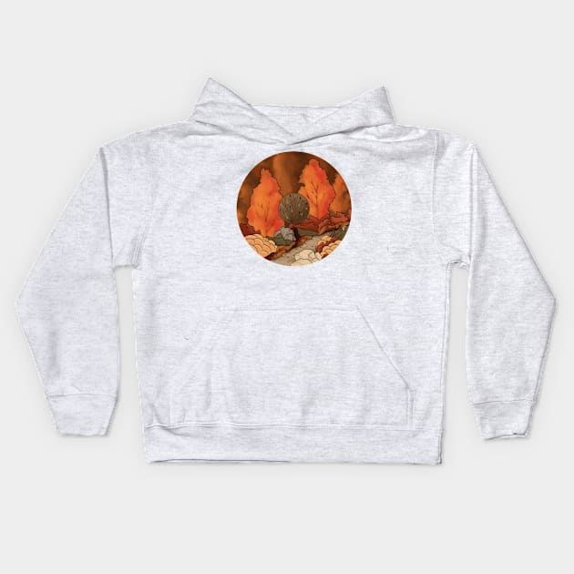 Autumn park Scene with Warm Orange Colours Kids Hoodie by AlmightyClaire